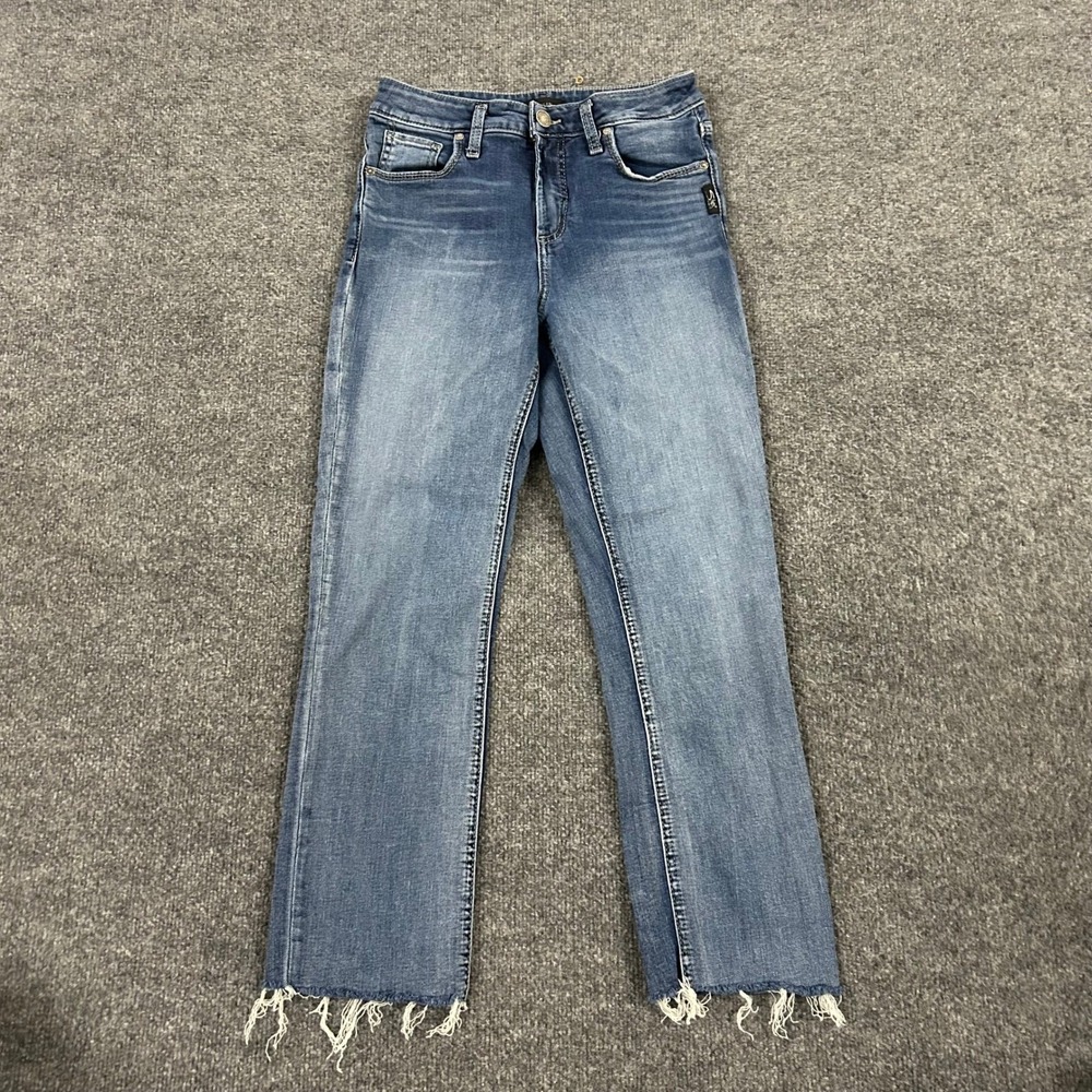 Silver Jeans Co Avery Straight Womens Size 29 Blue High Rise Raw Hem Denim Pants